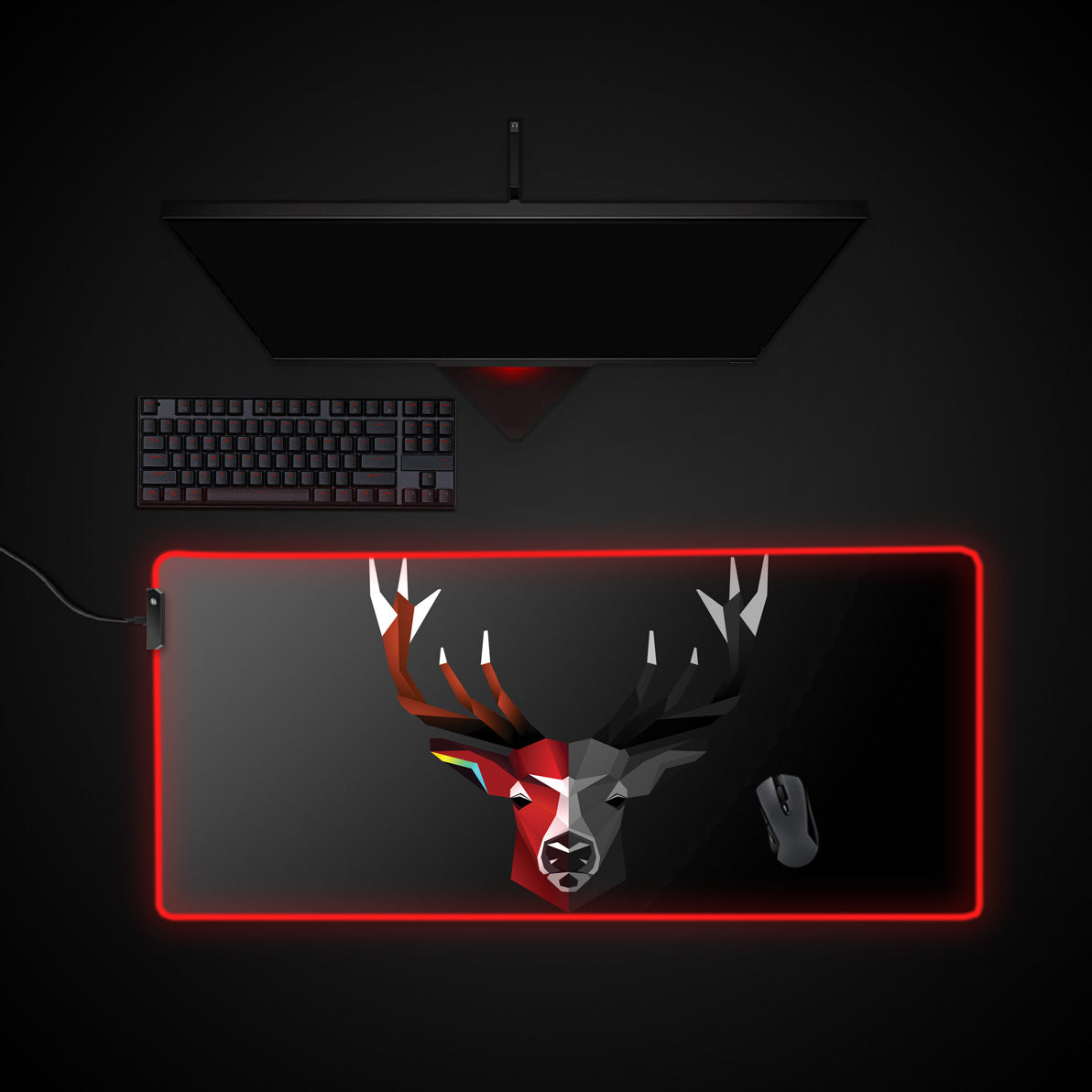 Abstract Deer Desk Pad desk mat with RGB edge lighting