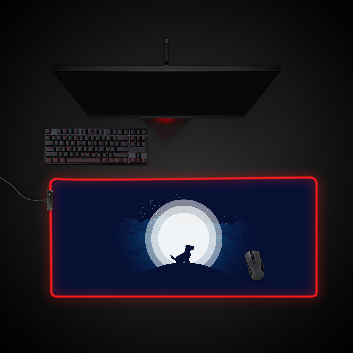 Epic Dog Moon Desk Pad desk mat with RGB edge lighting
