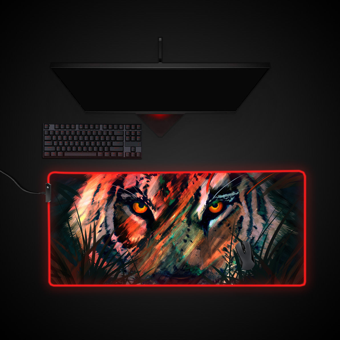 Tiger Dark Soul Desk Pad desk mat with RGB edge lighting