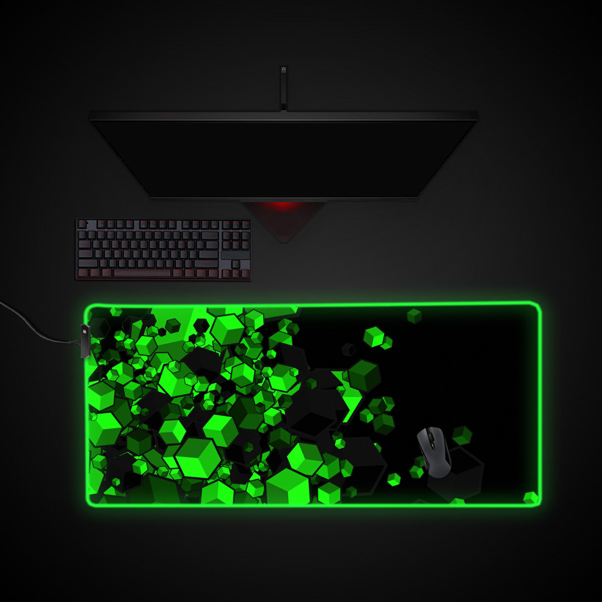 3D Green Cube Desk Pad desk mat with RGB edge lighting