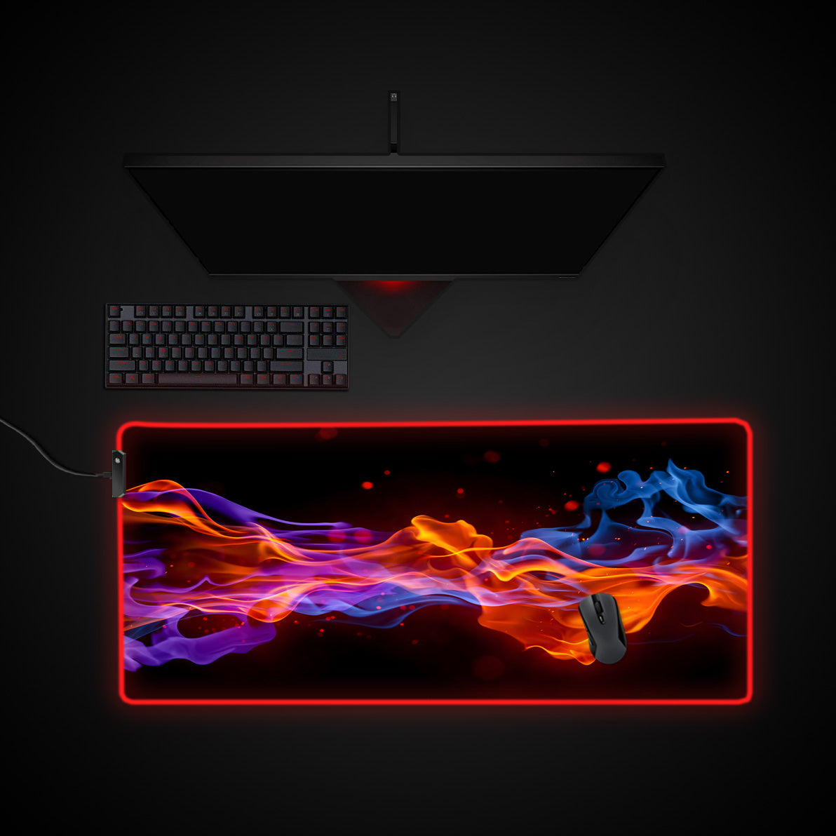 Cool Colors Flame Desk Pad desk mat with RGB edge lighting