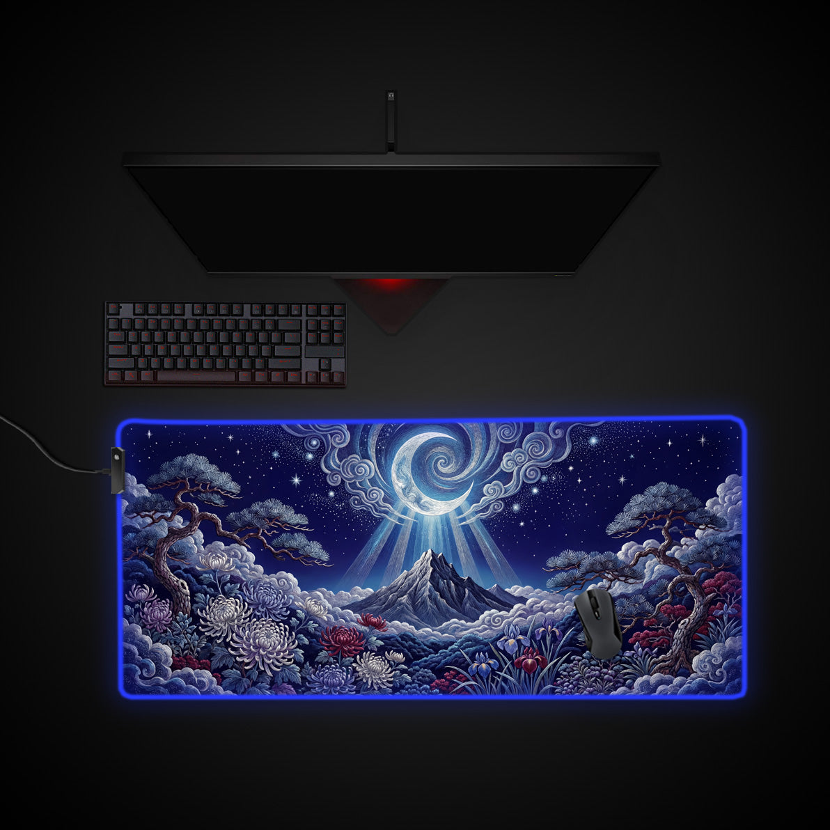 Lunar Tapestry desk mat with RGB edge lighting