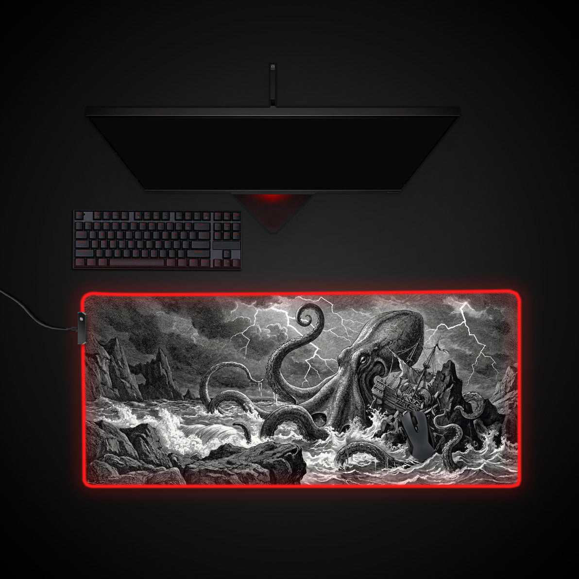 Leviathan’s Wrath desk mat with RGB edge lighting