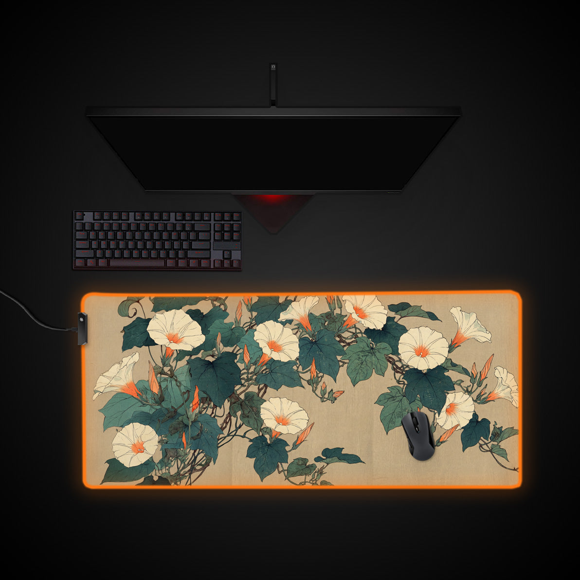 Asagao Bloom desk mat with RGB edge lighting