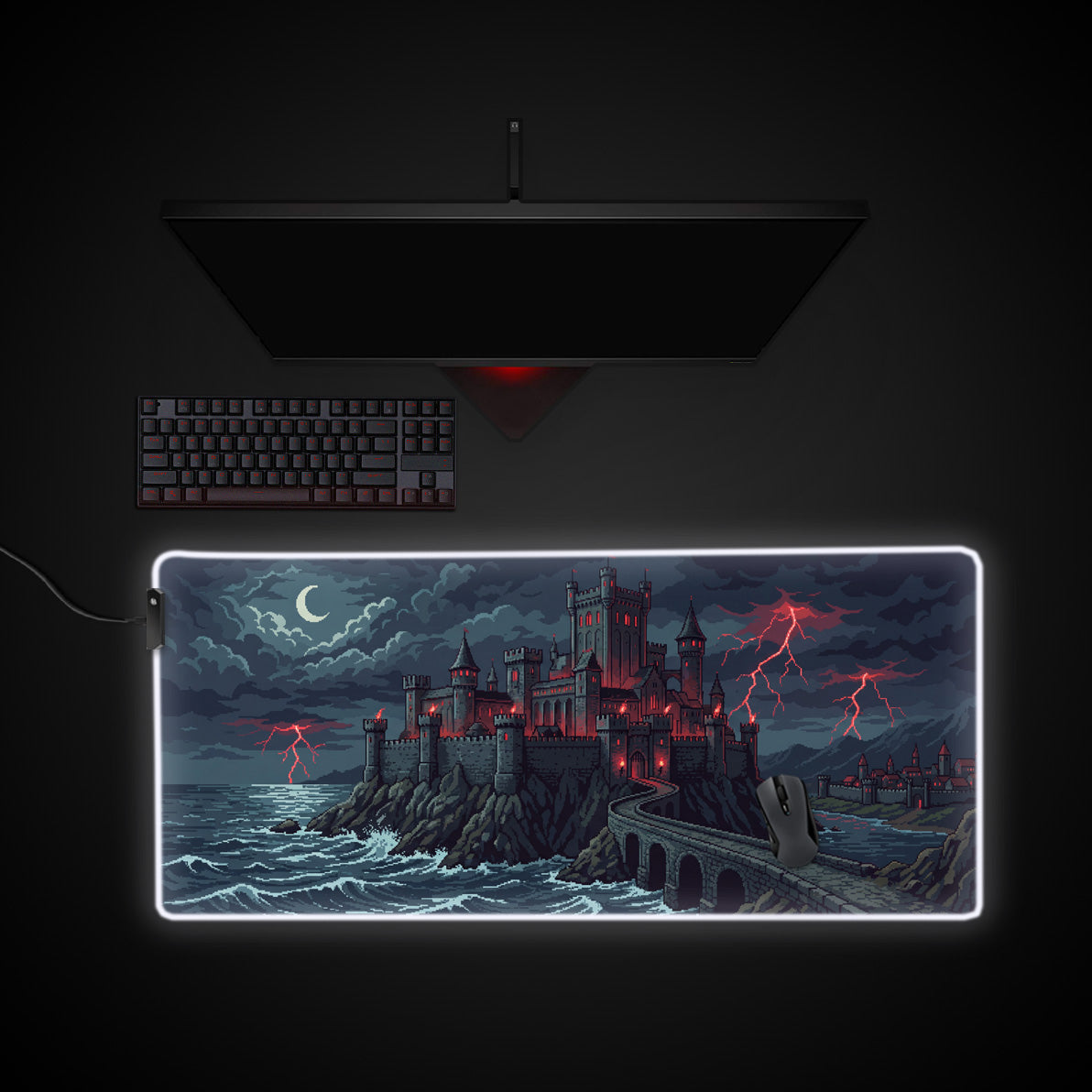 Pixel Citadel desk mat with RGB edge lighting