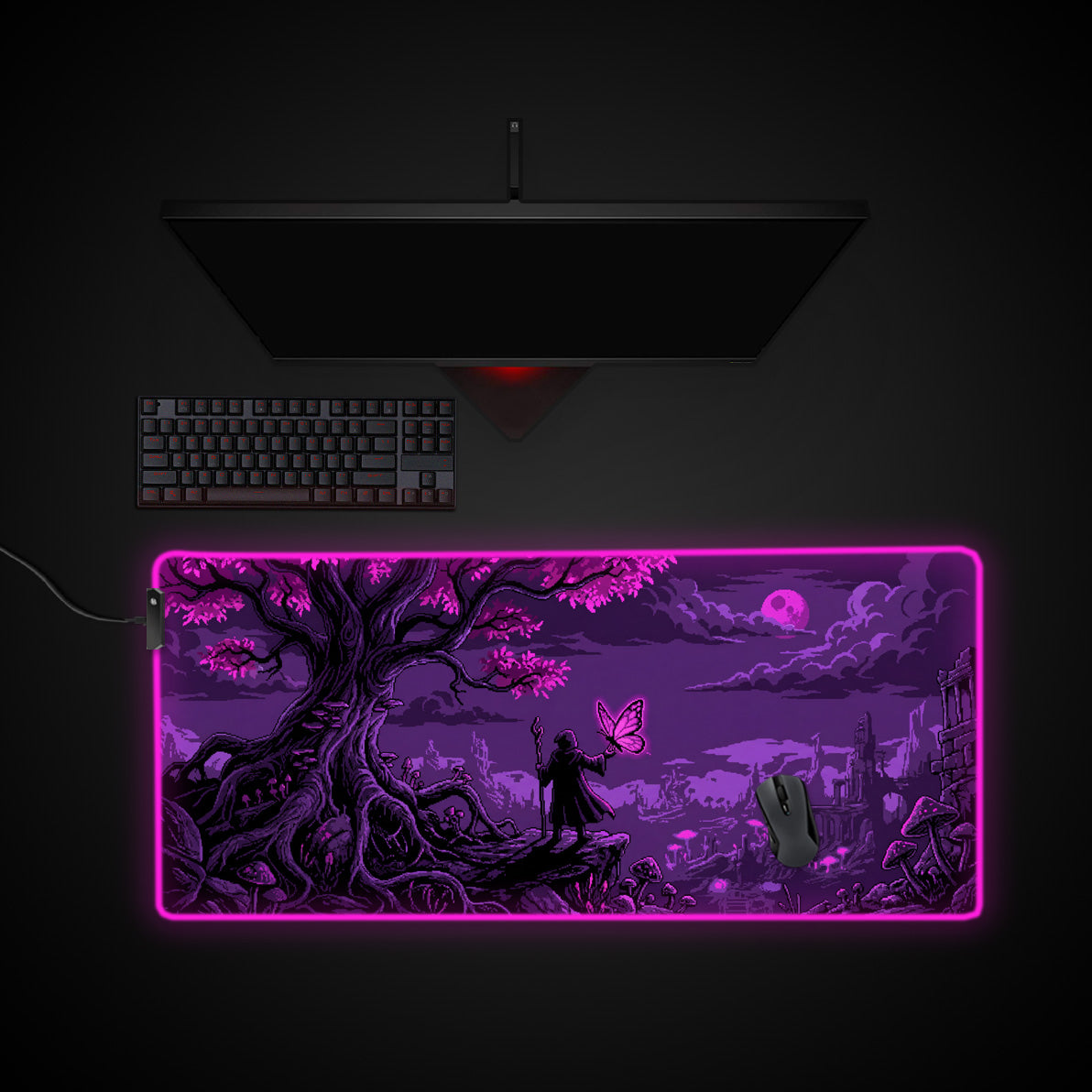 Violet Realm desk mat with RGB edge lighting