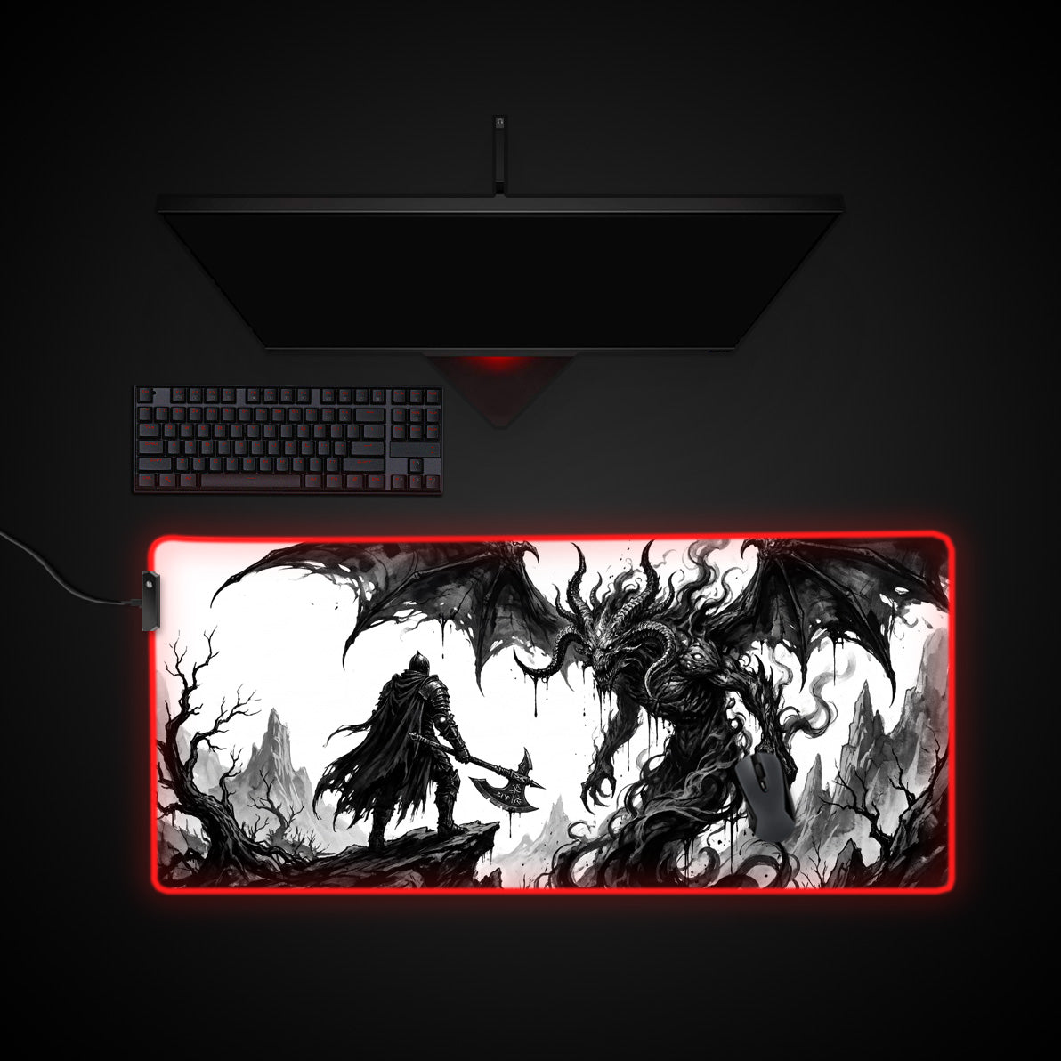 Abyssal Confrontation desk mat with RGB edge lighting