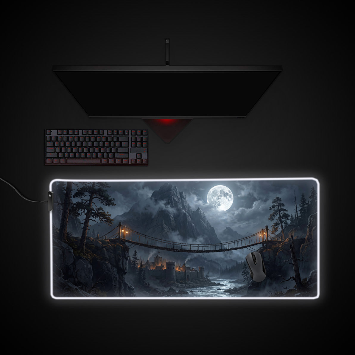 The Last Bridge desk mat with RGB edge lighting