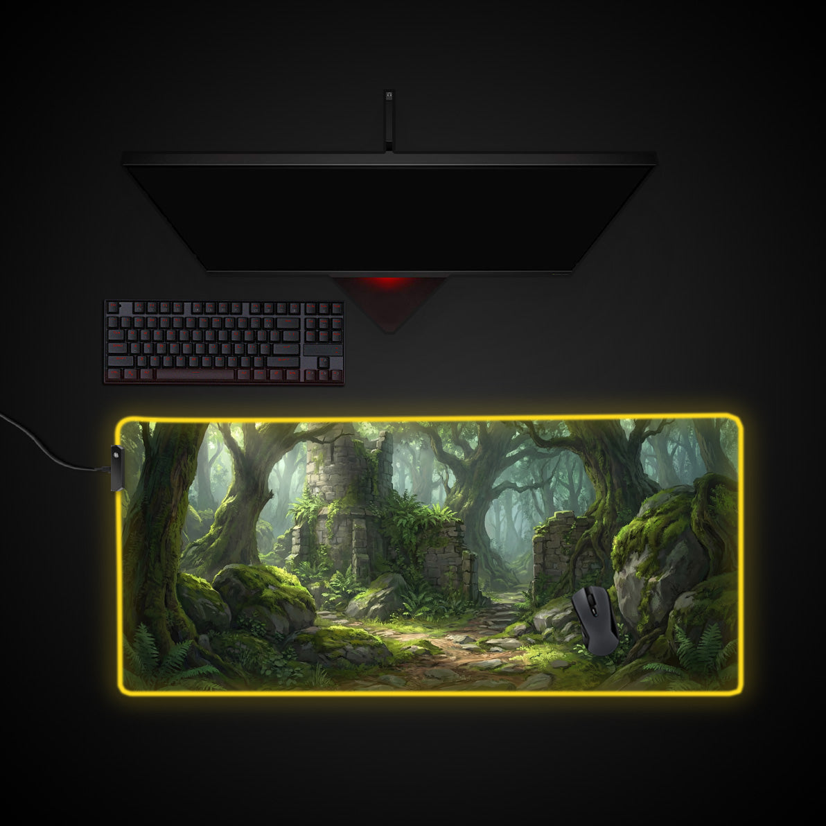 Forgotten Path desk mat with RGB edge lighting