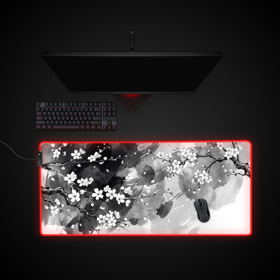 Silent Sakura desk mat with RGB edge lighting