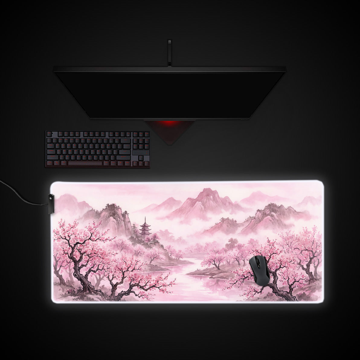 Eternal Spring Valley desk mat with RGB edge lighting