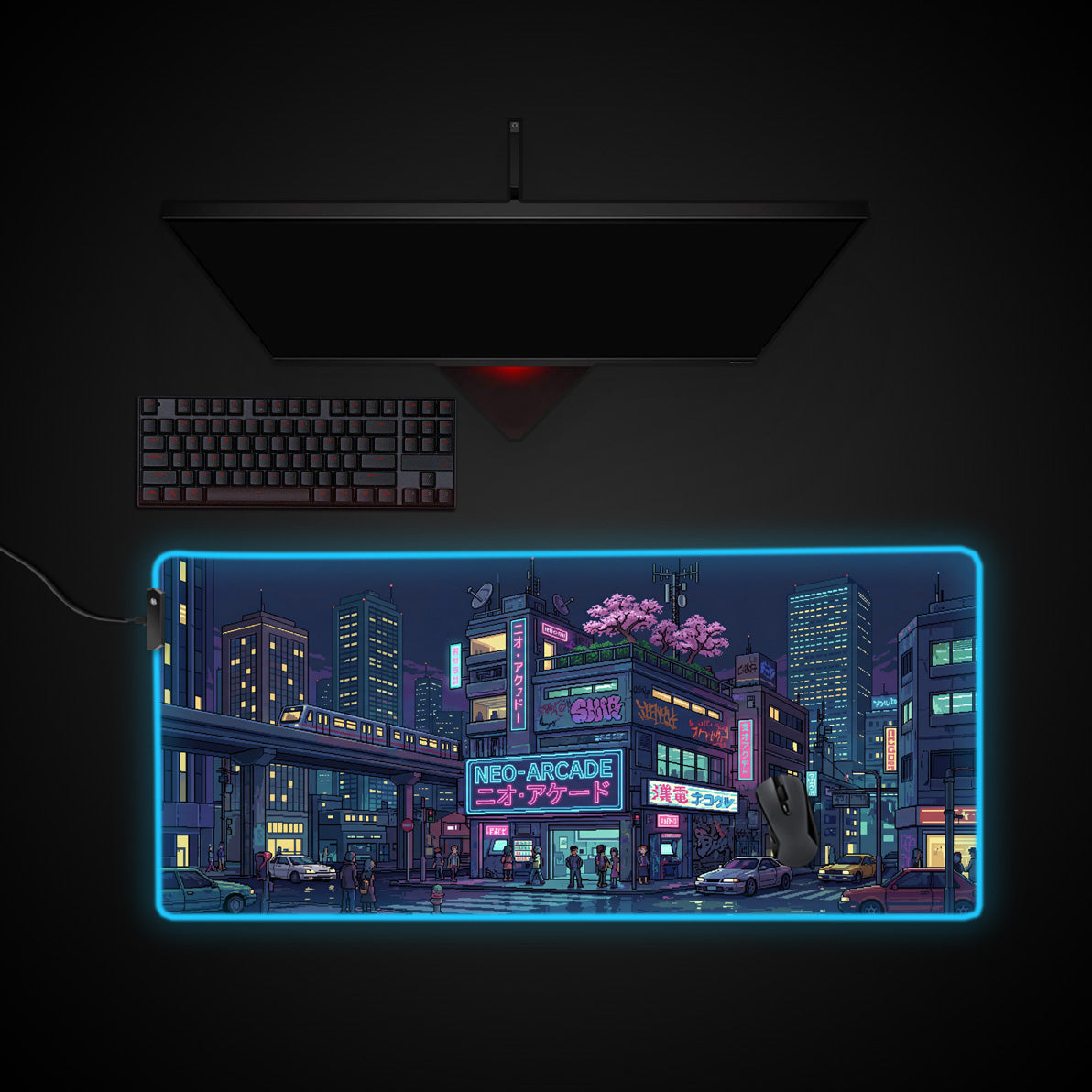 Midnight Transit desk mat with RGB edge lighting