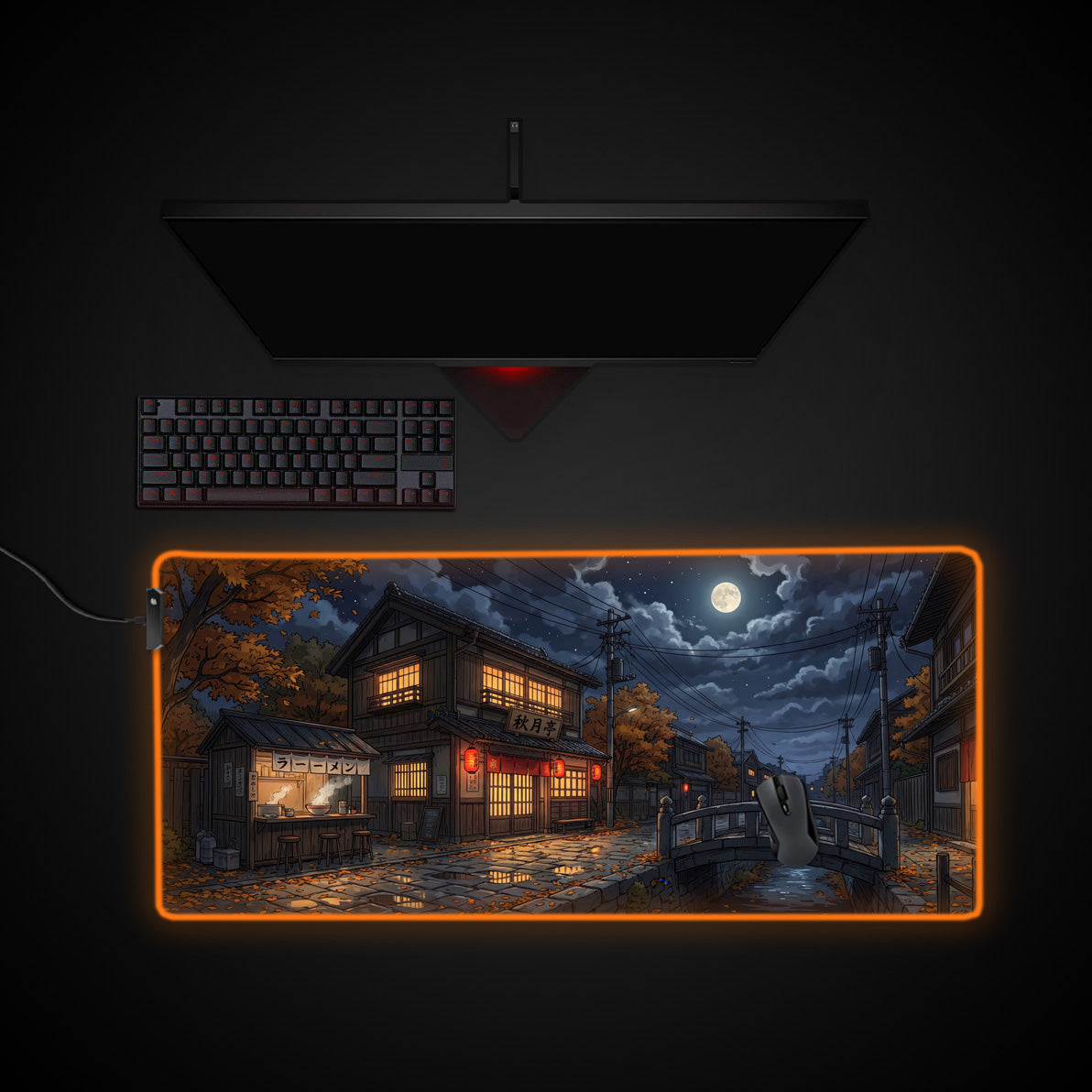 Midnight Yatai desk mat with RGB edge lighting