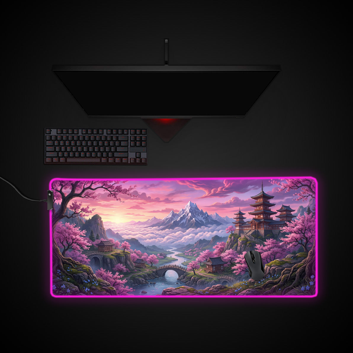 Sakura Summit desk mat with RGB edge lighting