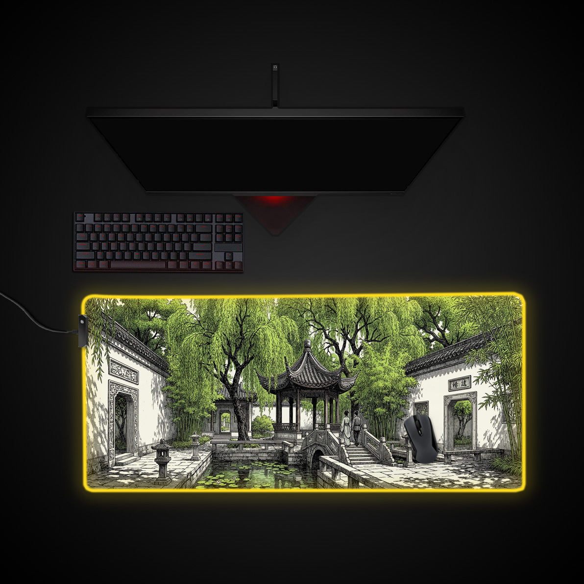 Willow Pavilion desk mat with RGB edge lighting
