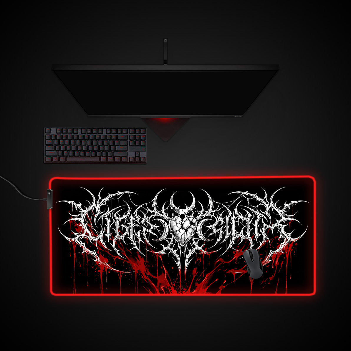 Crimson Sigil desk mat with RGB edge lighting