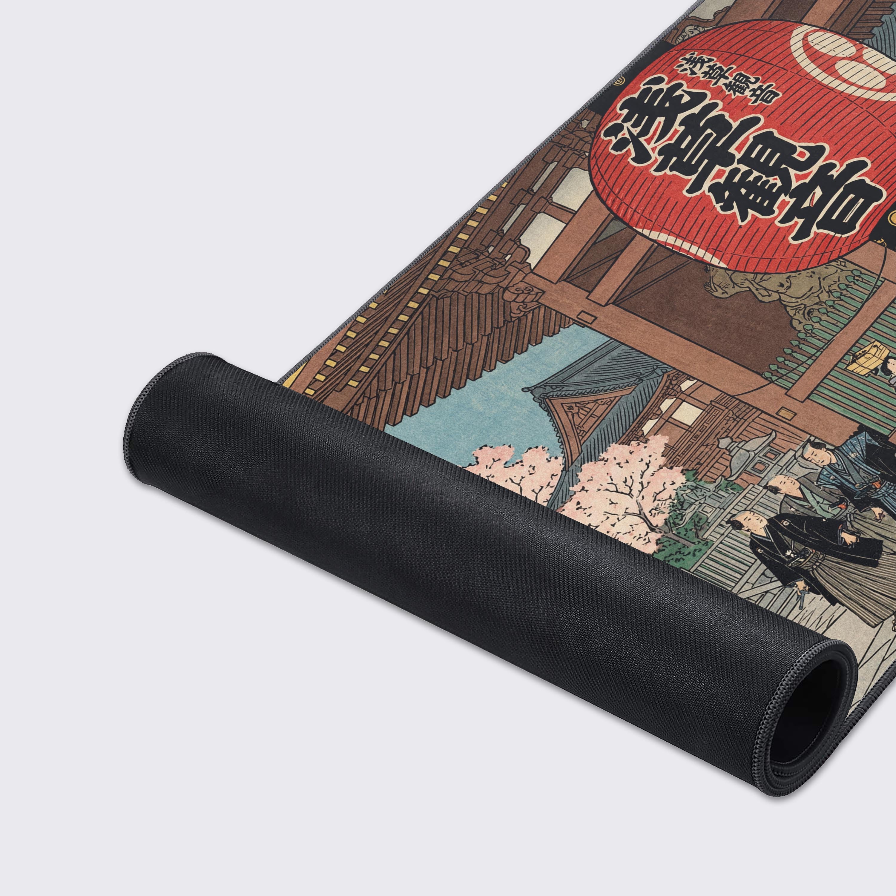 Close-up of the Red Lantern Ukiyo-e mouse pad, highlighting the detailed artwork, premium fabric texture, and durable anti-fray stitched edges. - Epic Design Pads & Mousepads