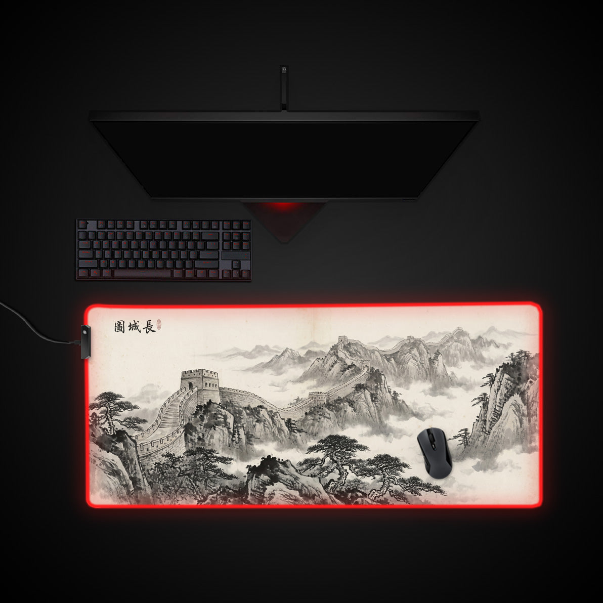 The Great Wall desk mat with RGB edge lighting