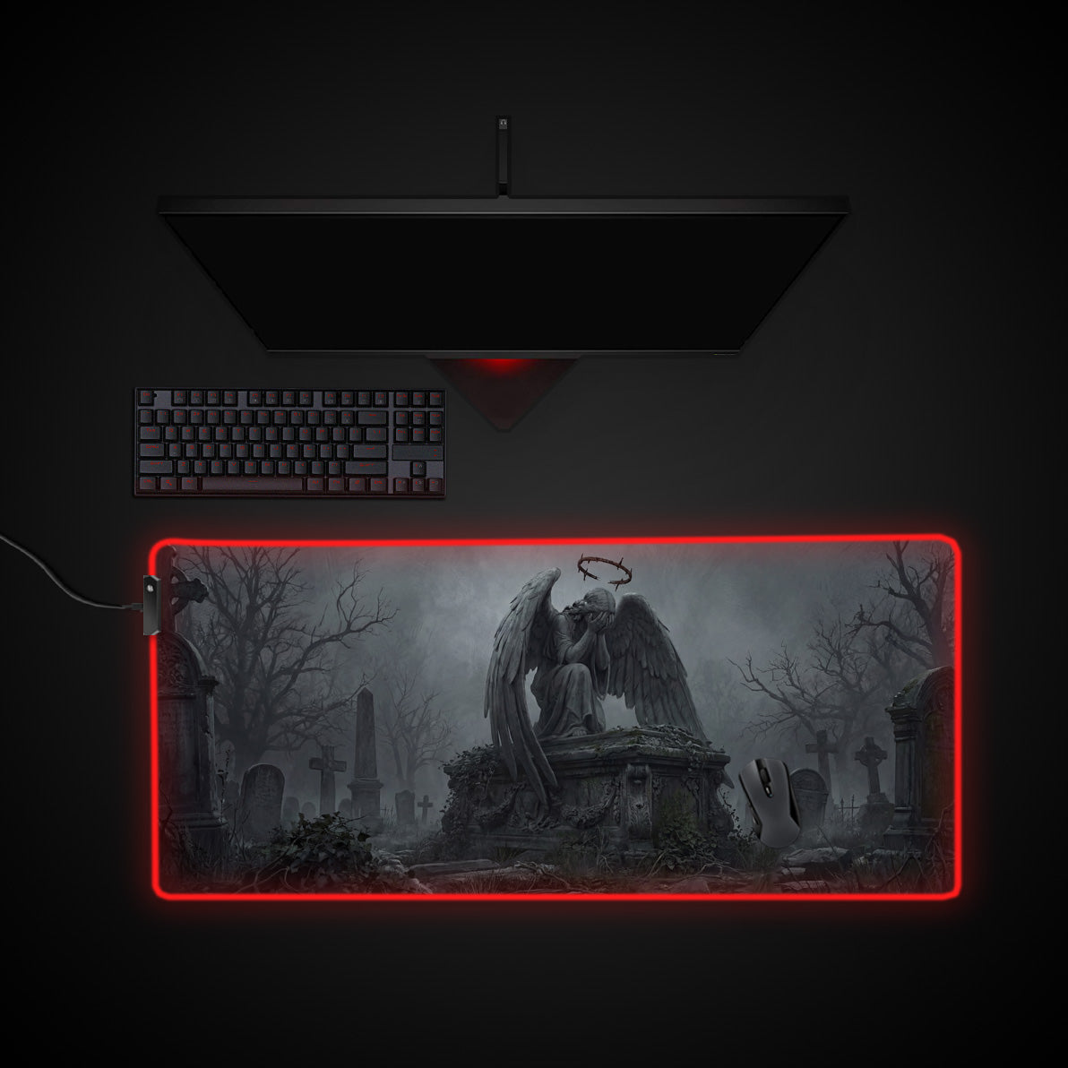 Stone Seraph desk mat with RGB edge lighting