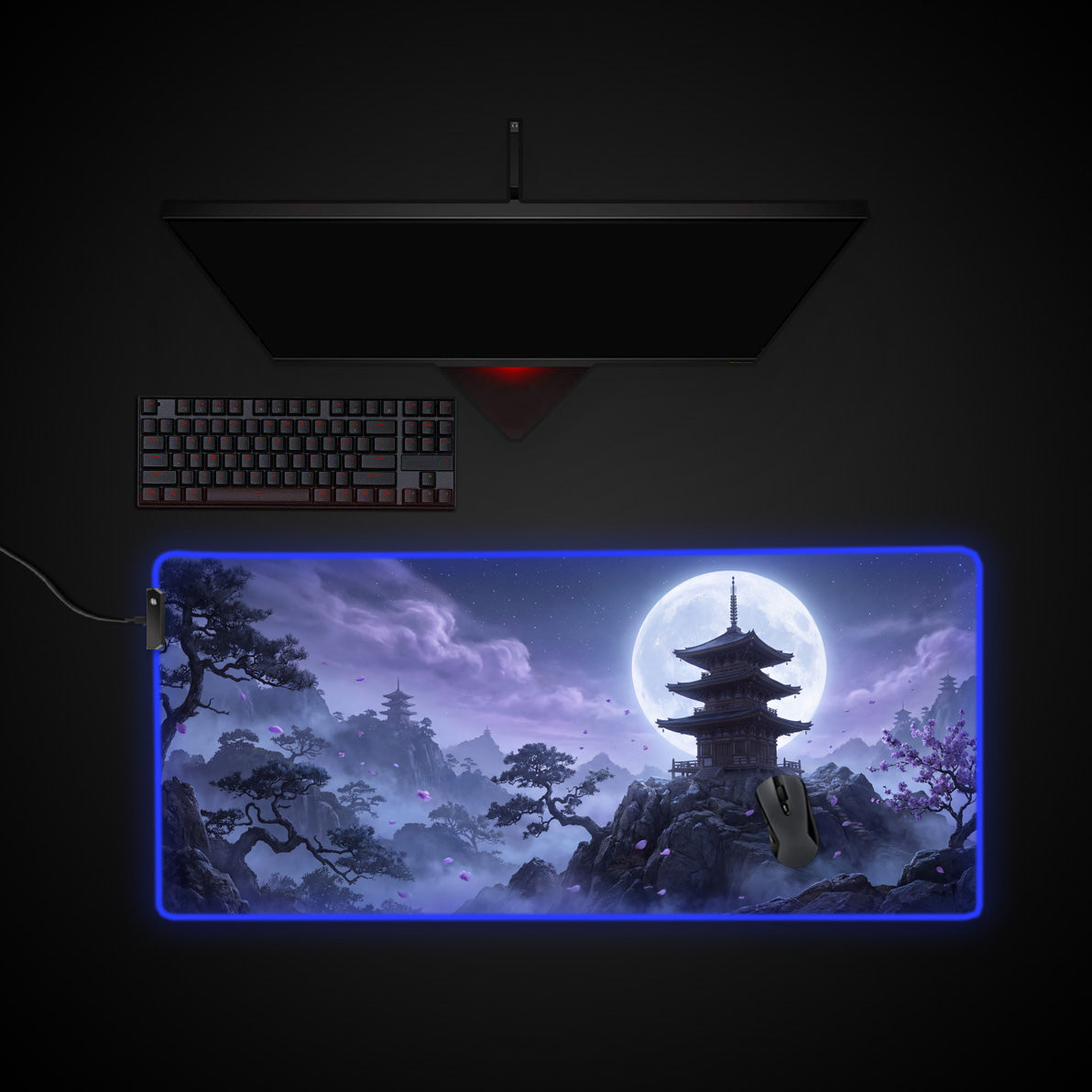 Lunar Zen desk mat with RGB edge lighting