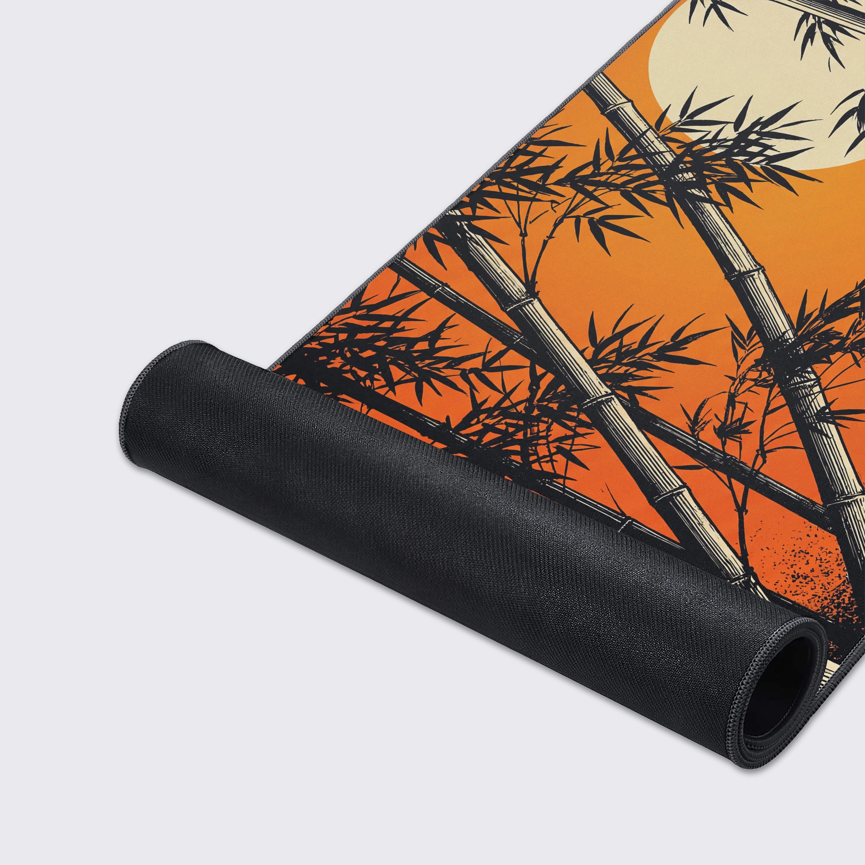 Close-up shot of the Golden Bamboo mouse pad, highlighting the detailed artwork, smooth fabric surface, and durable anti-fray stitched edges. - Epic Design Pads & Mousepads