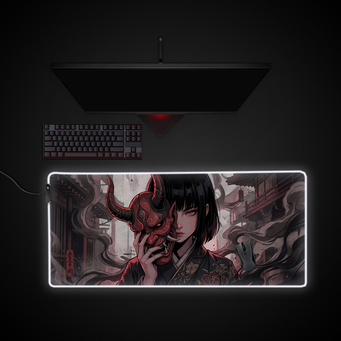 Oni’s Shadow desk mat with RGB edge lighting