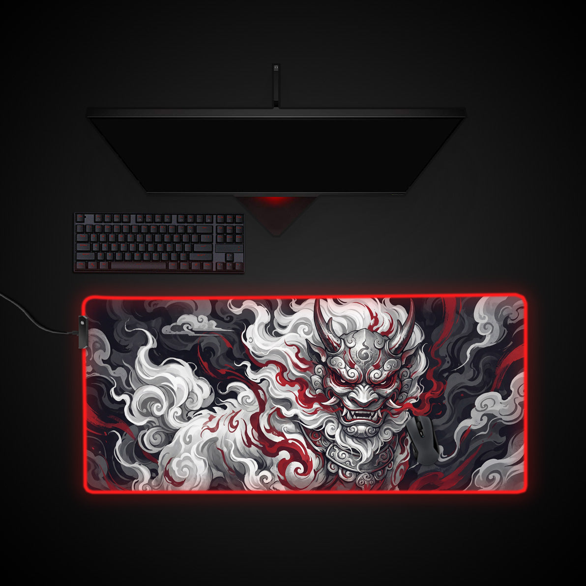 Smoke Sentinel desk mat with RGB edge lighting
