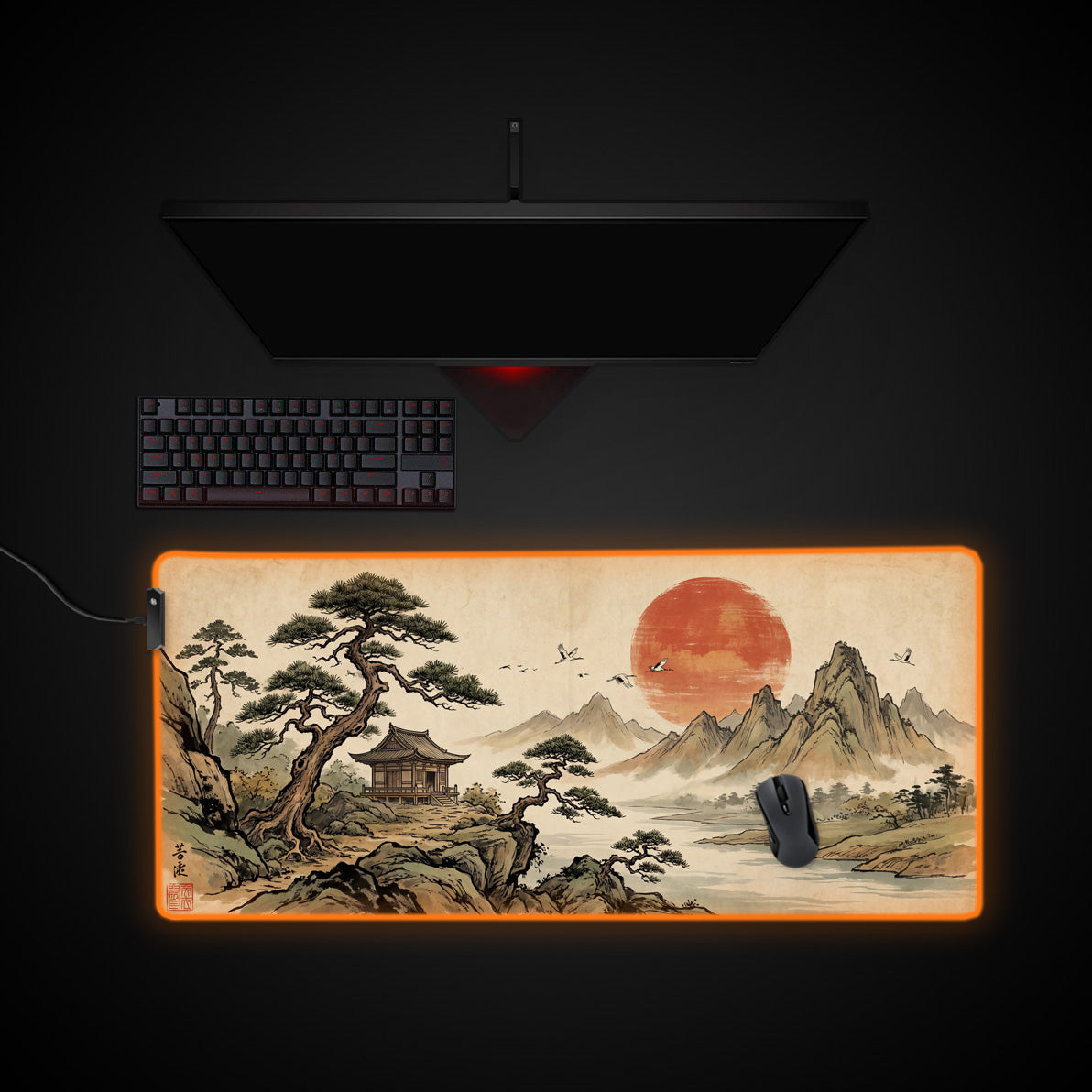 Ancient Resilience desk mat with RGB edge lighting