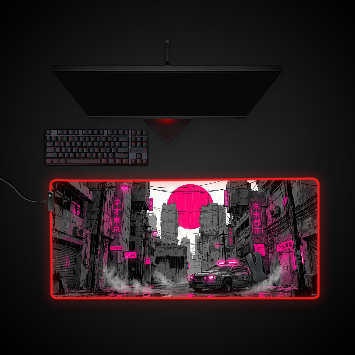 Midnight Patrol desk mat with RGB edge lighting