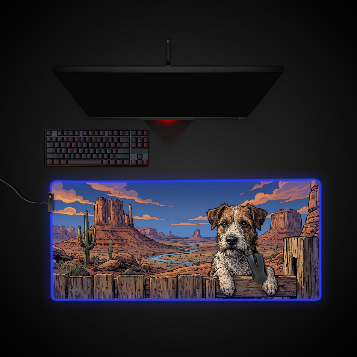 Canyon Terrier desk mat with RGB edge lighting