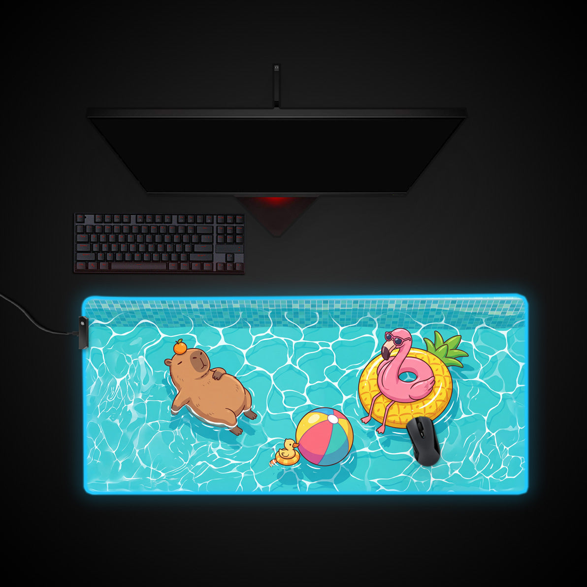 Poolside Chill desk mat with RGB edge lighting