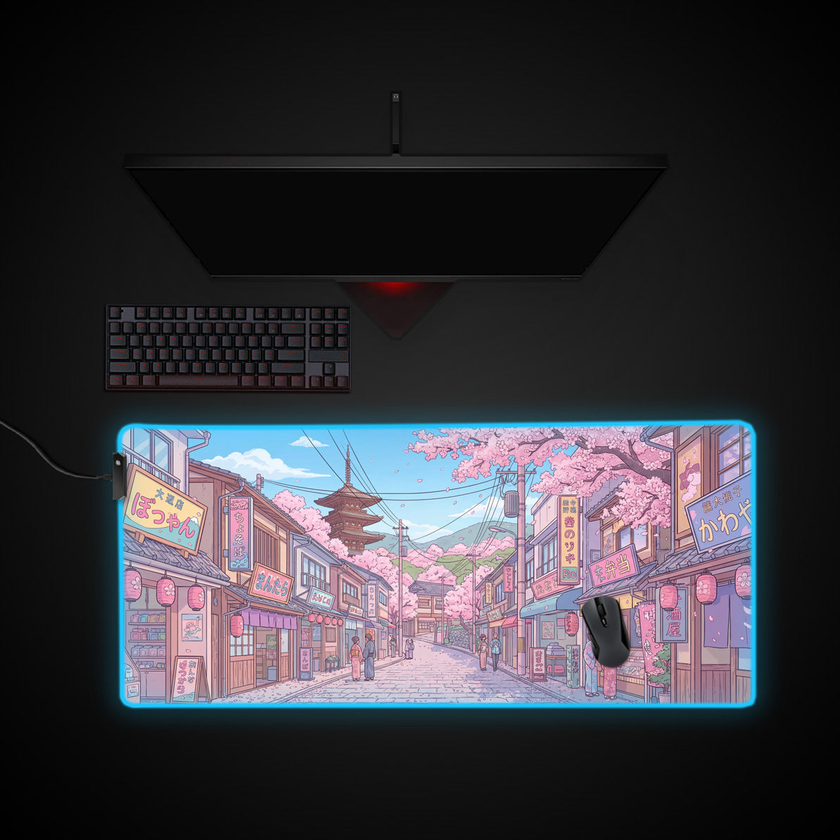 Blossom Lane desk mat with RGB edge lighting