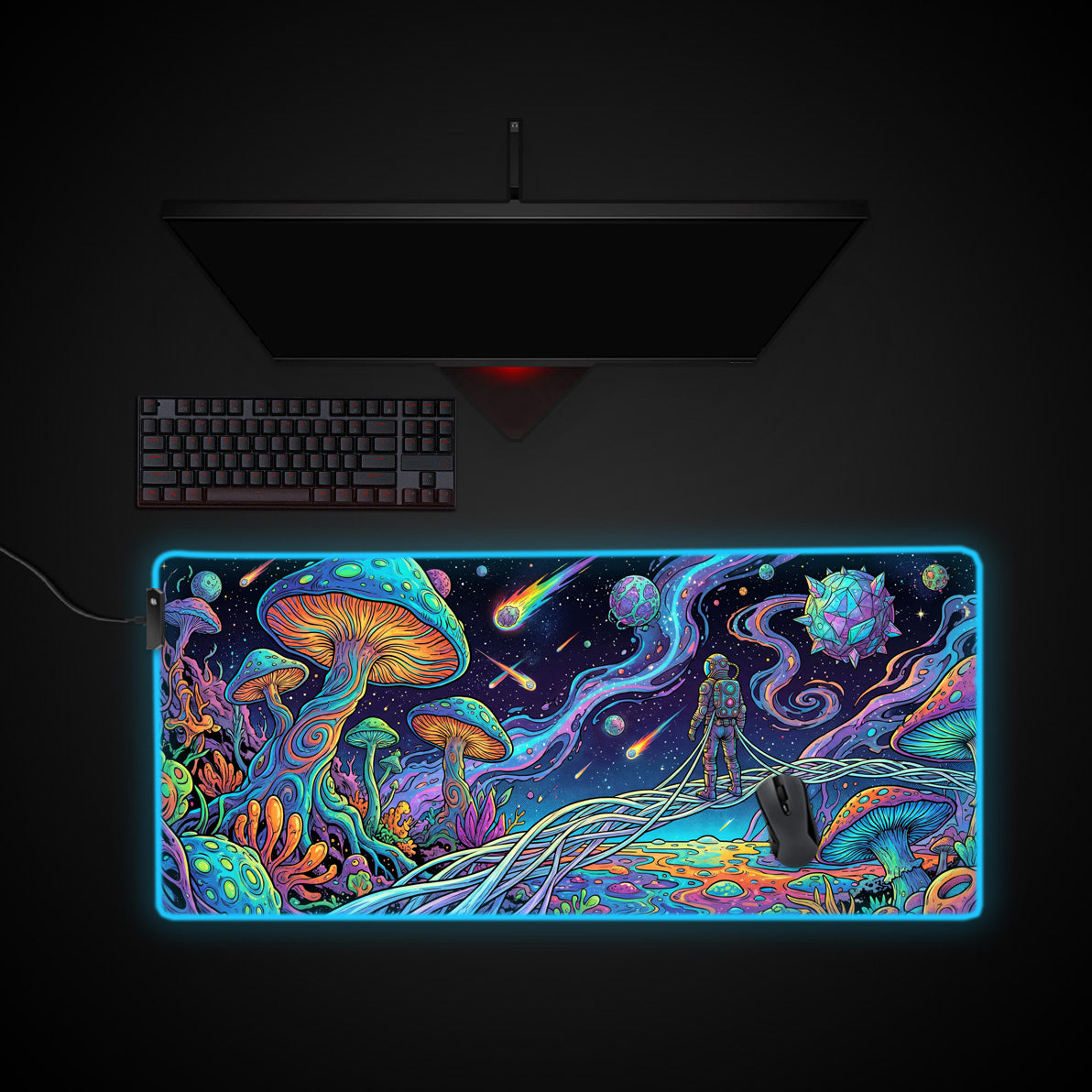 Astral Mycelium desk mat with RGB edge lighting