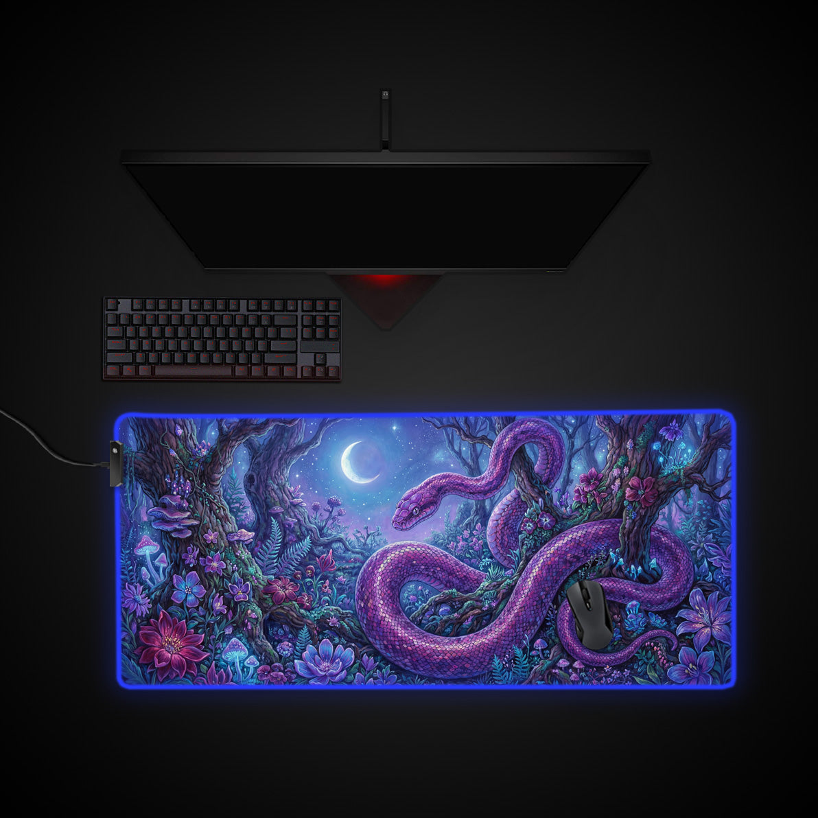 Mystic Serpent desk mat with RGB edge lighting