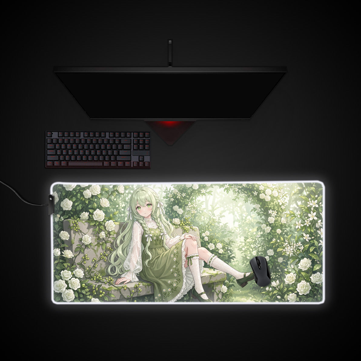 Garden Solace desk mat with RGB edge lighting