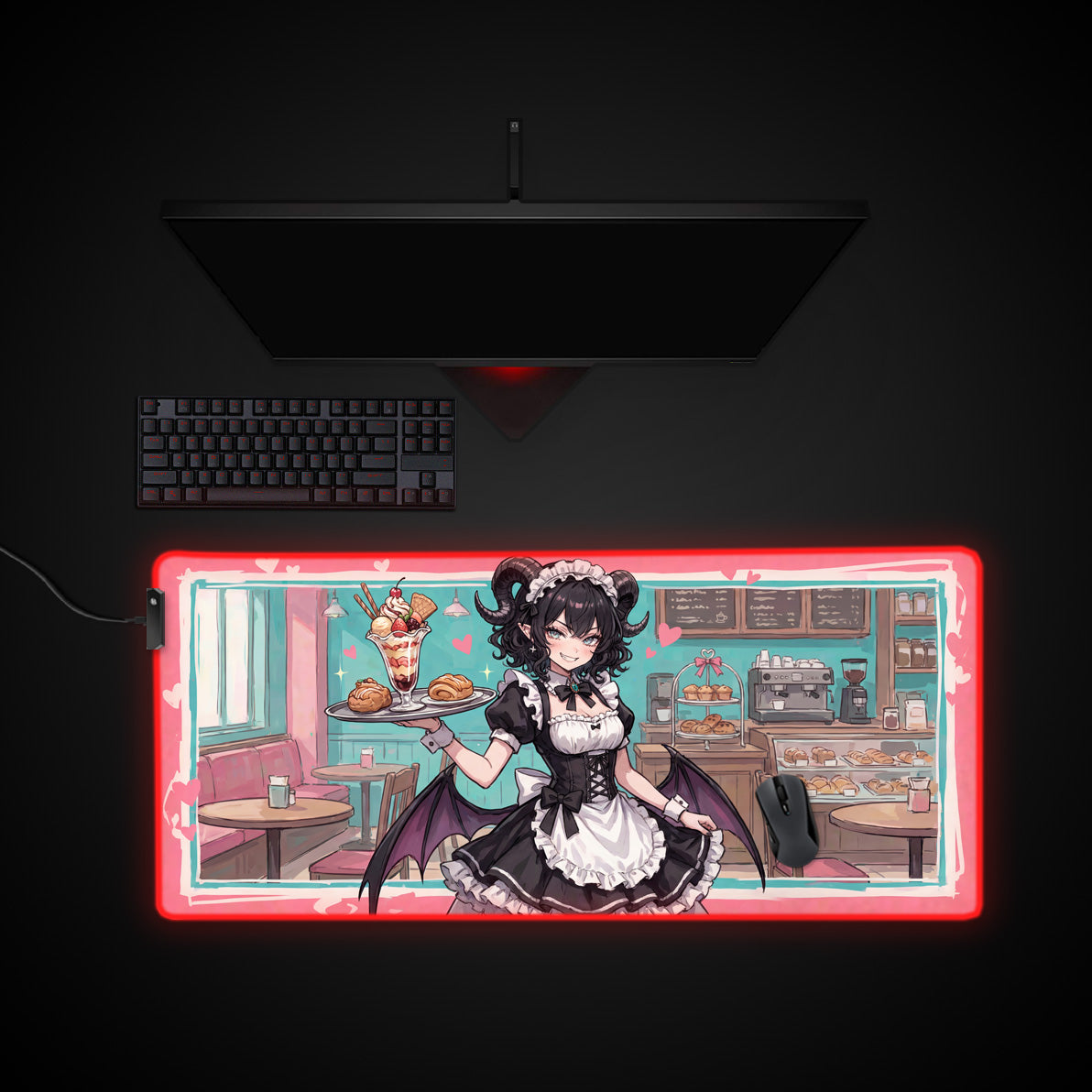 Sweet Sin desk mat with RGB edge lighting