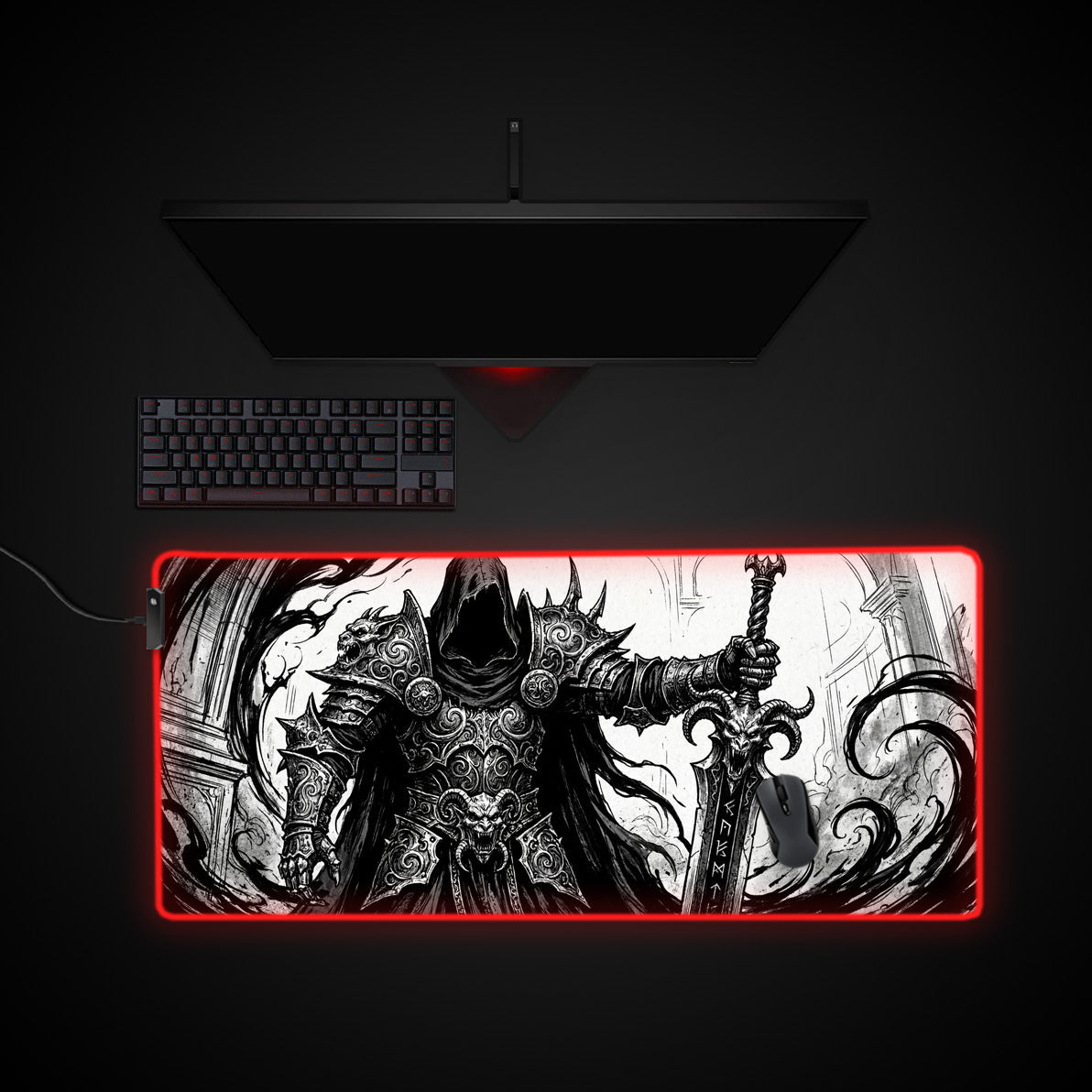 Cursed Sovereign desk mat with RGB edge lighting