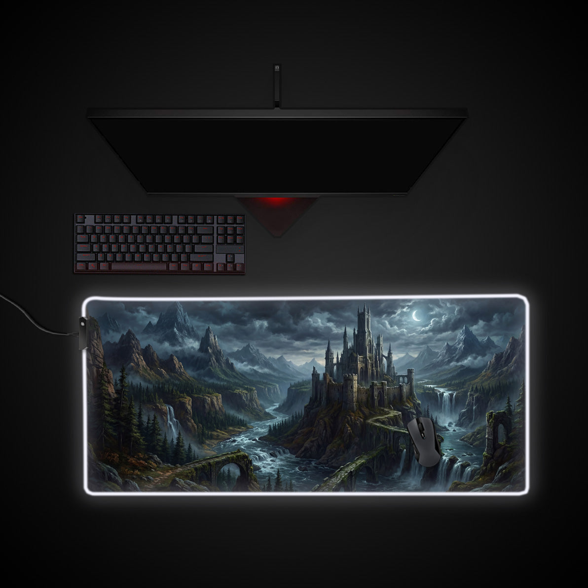 Forgotten Citadel desk mat with RGB edge lighting