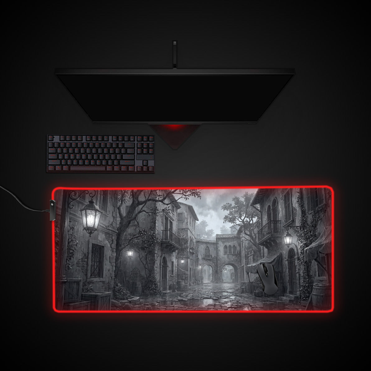 Silent Rain desk mat with RGB edge lighting