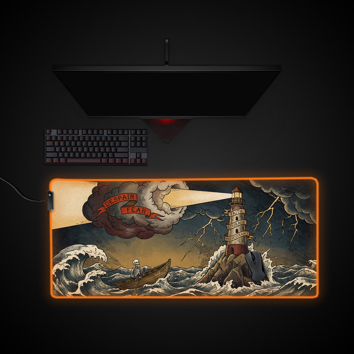 Beacon of Hope desk mat with RGB edge lighting