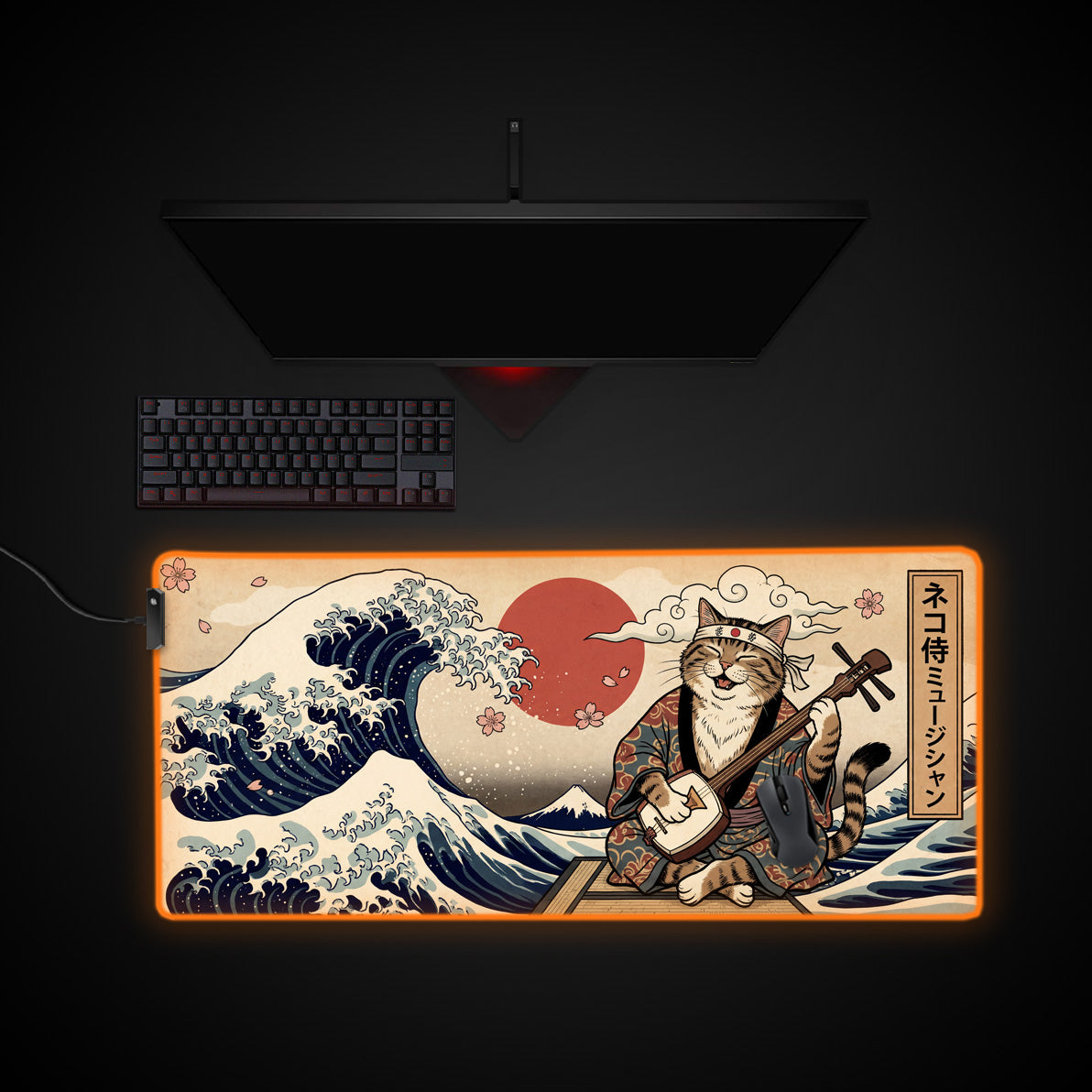 Shamisen Samurai desk mat with RGB edge lighting