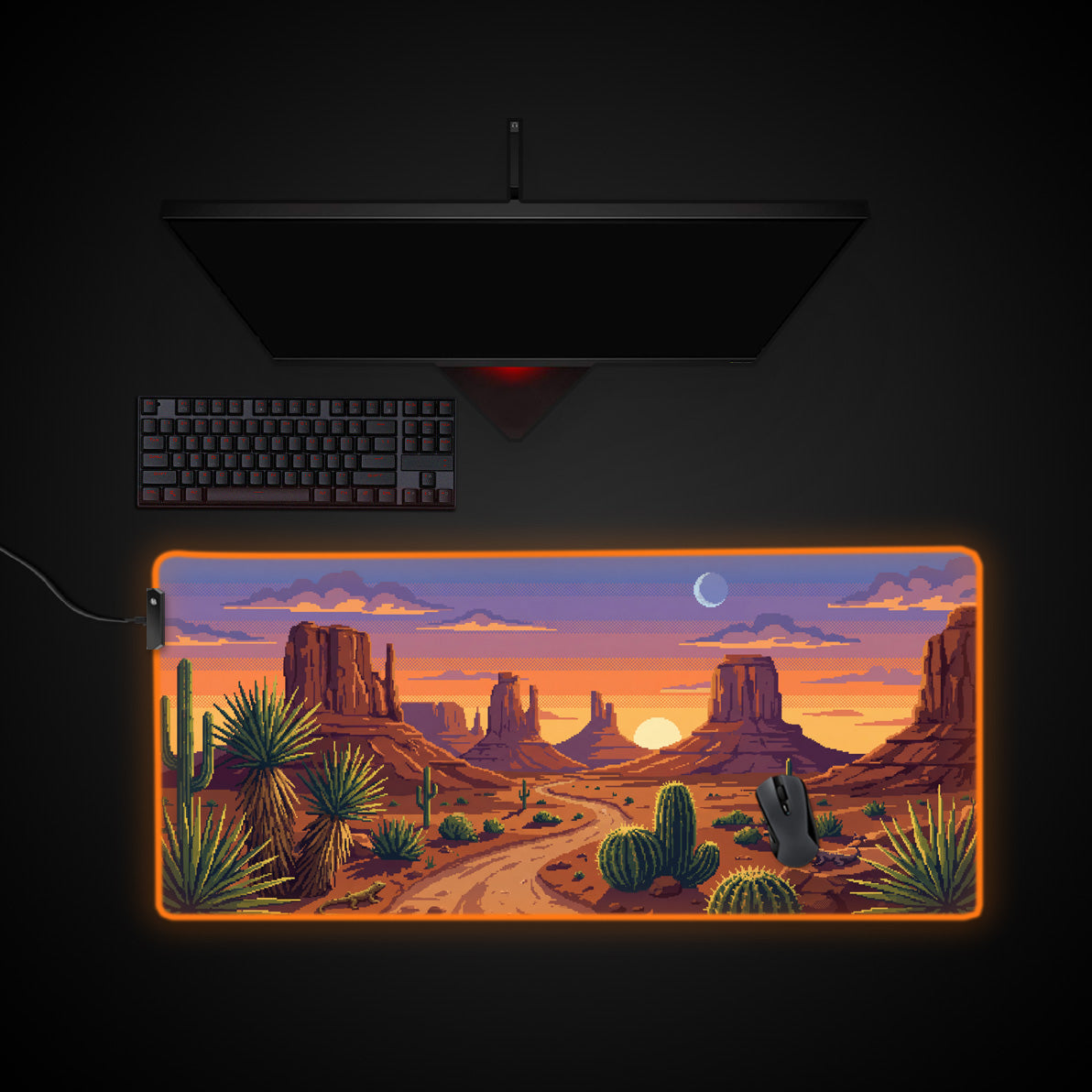8-Bit Dusk desk mat with RGB edge lighting