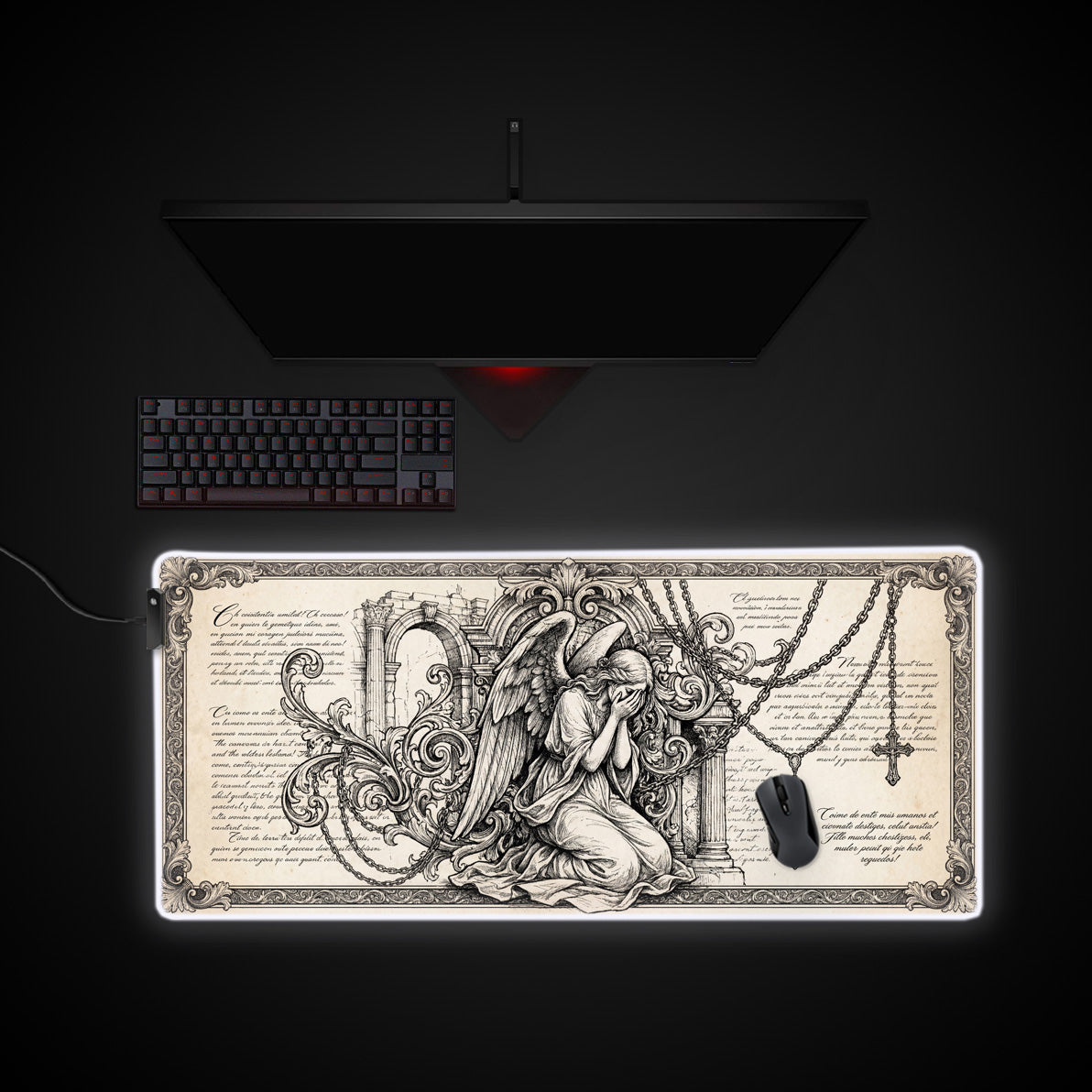 Angelic Sorrow desk mat with RGB edge lighting