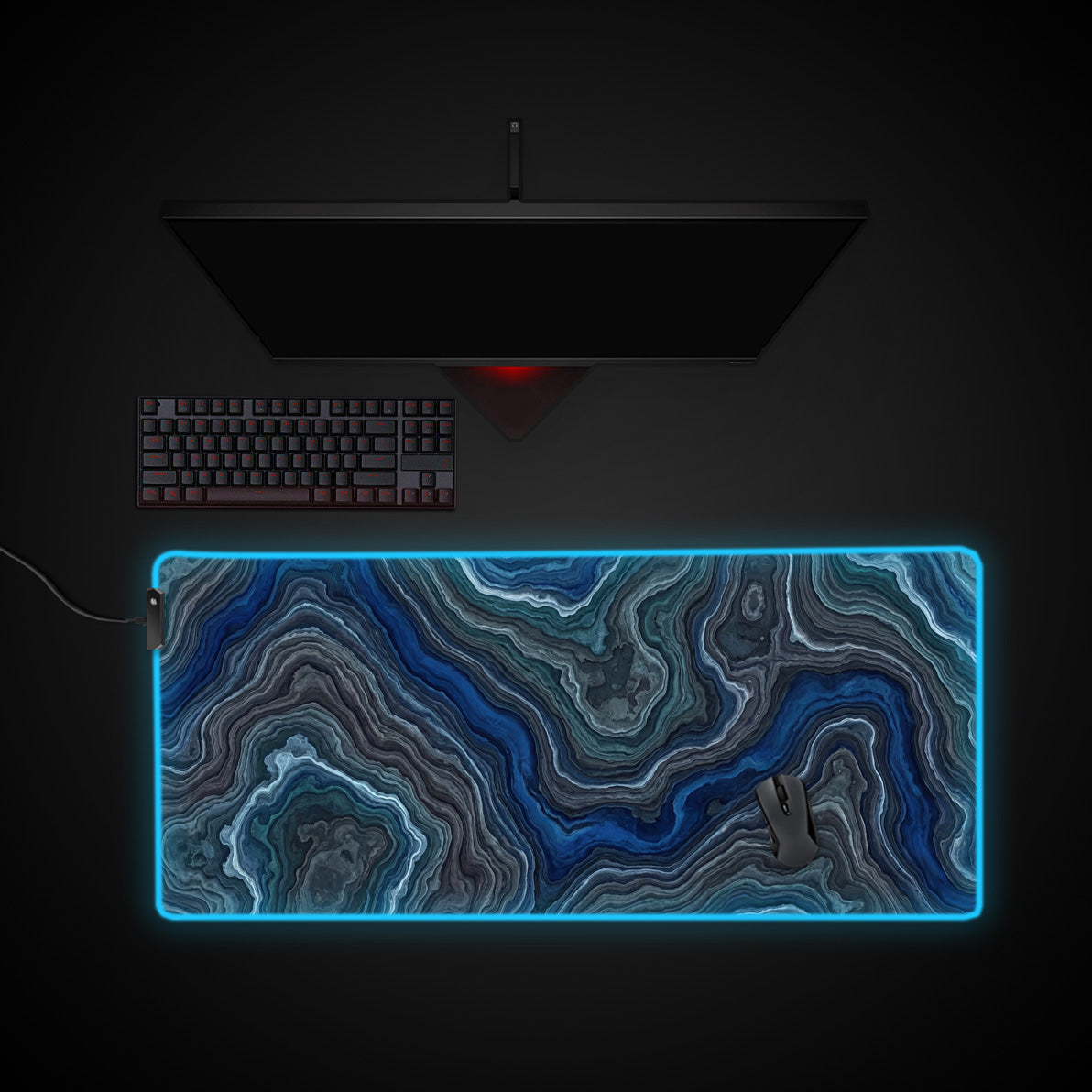 Deep Strata desk mat with RGB edge lighting