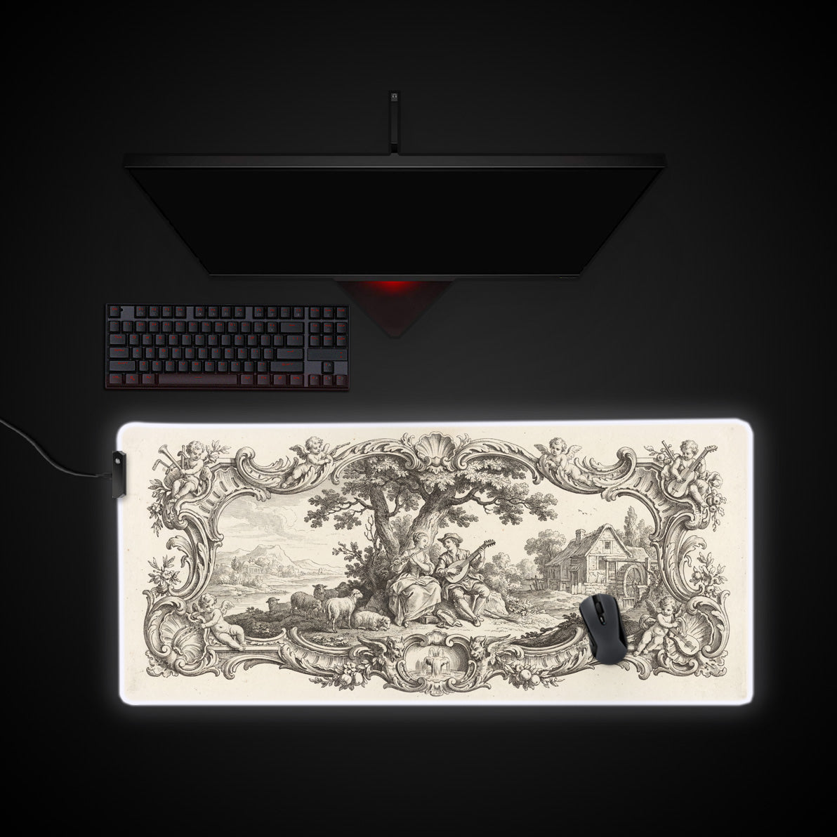 Baroque Garden desk mat with RGB edge lighting