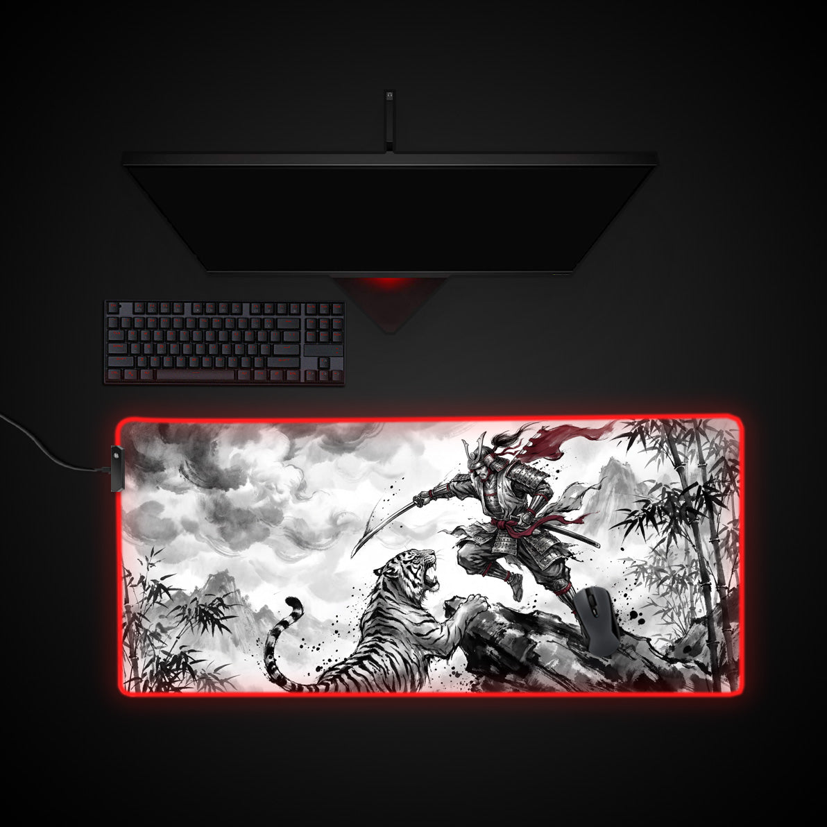 Taming Chaos desk mat with RGB edge lighting
