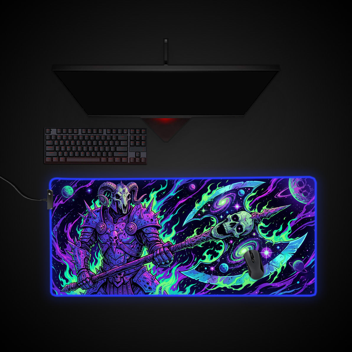 Galactic Warlord desk mat with RGB edge lighting
