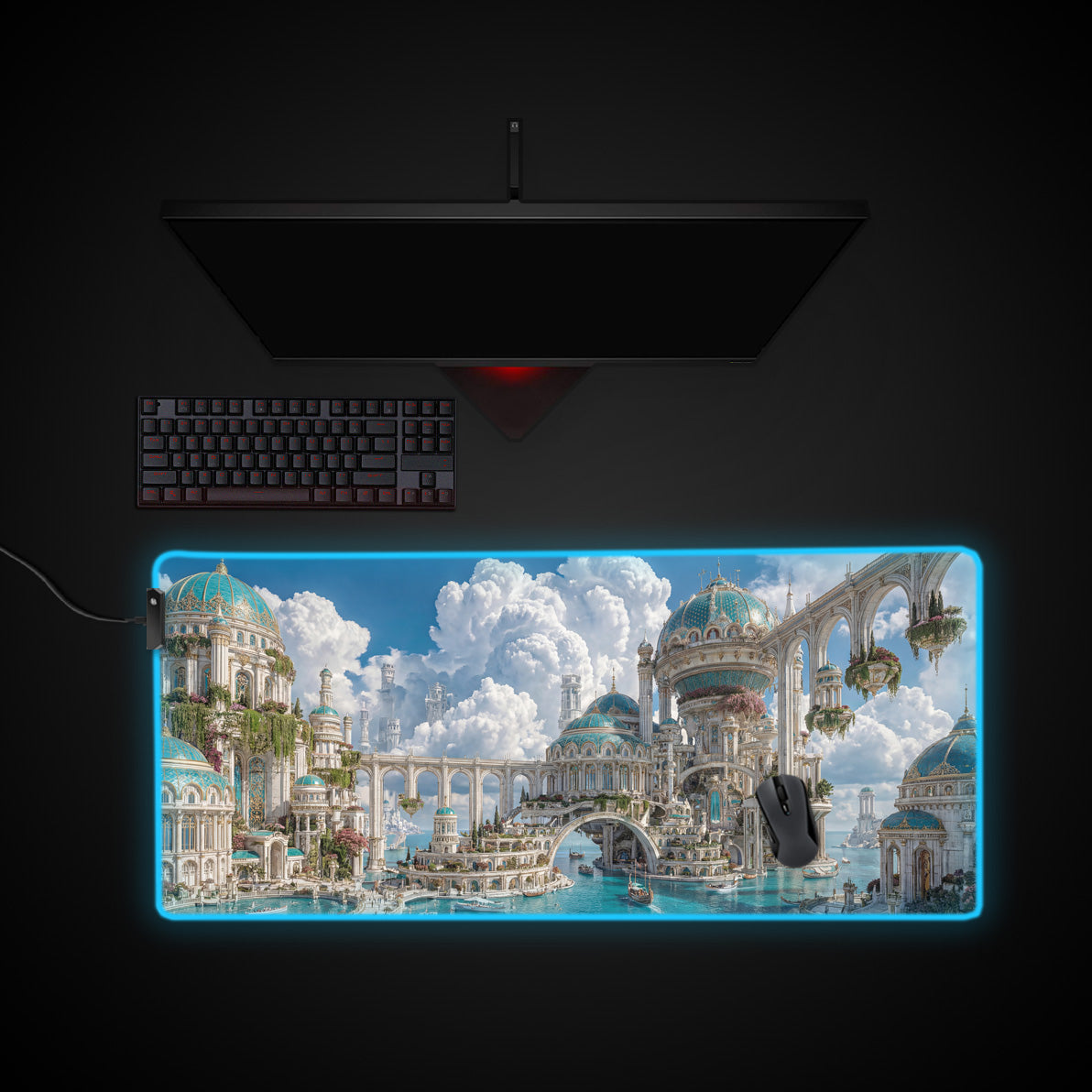 Cloudborne Empire desk mat with RGB edge lighting