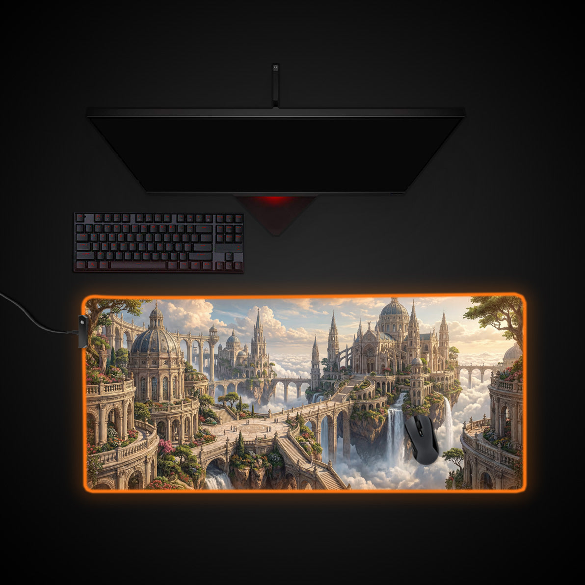 Sovereign Sky City desk mat with RGB edge lighting