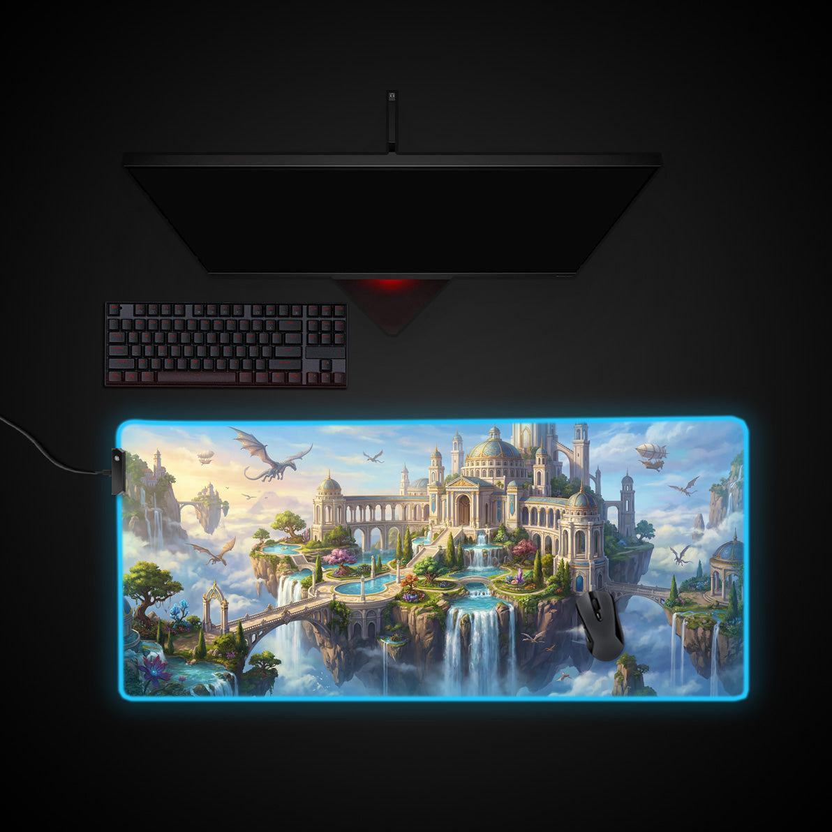 Dragon’s Aether Peak desk mat with RGB edge lighting
